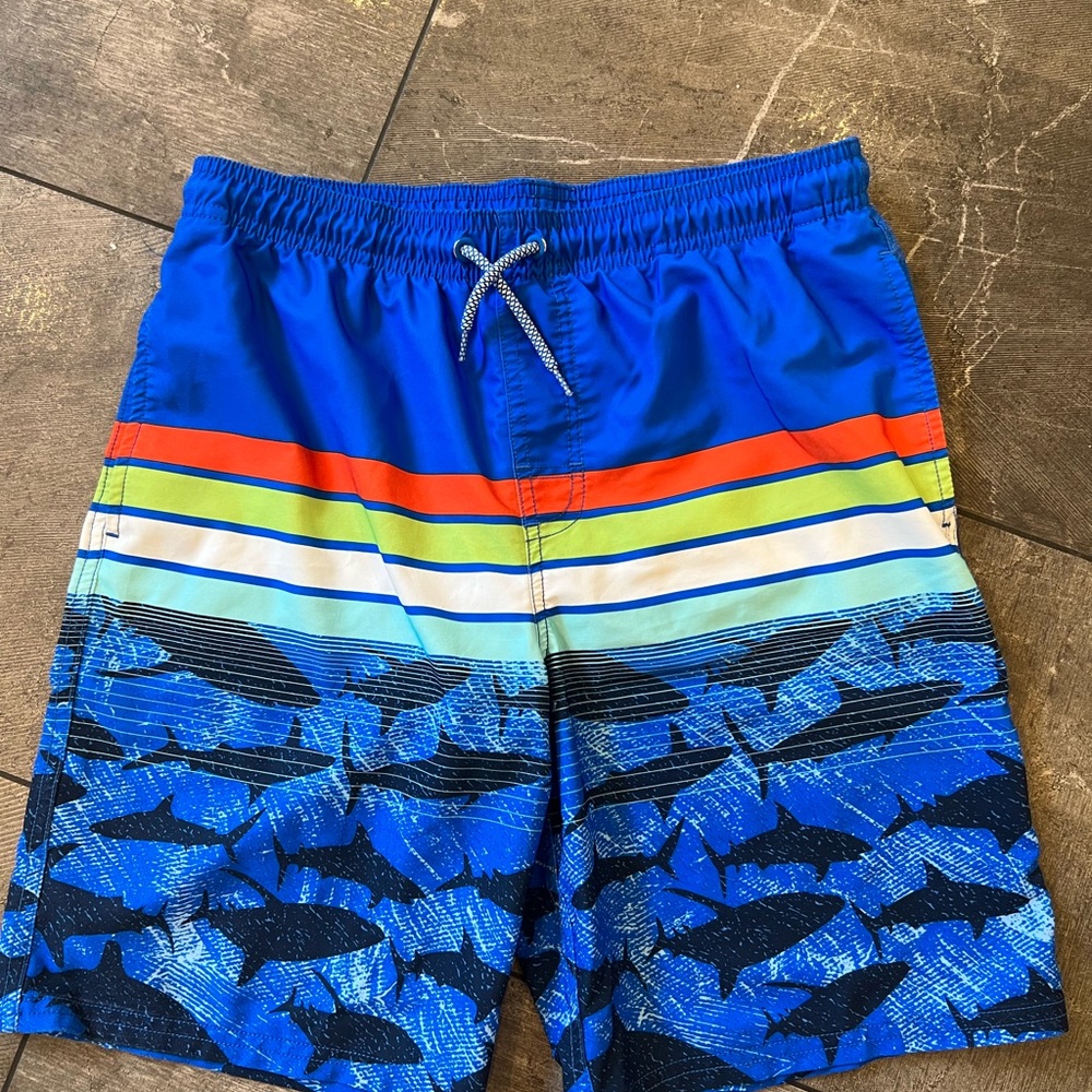 Kids Swim Trunks with Blue and Orange Stripes size (14-16)